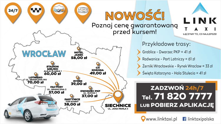 Siechnice: Link Taxi w Siechnicach - nowoczesne taksówki z gwarantowaną ceną przejazdu przed kursem